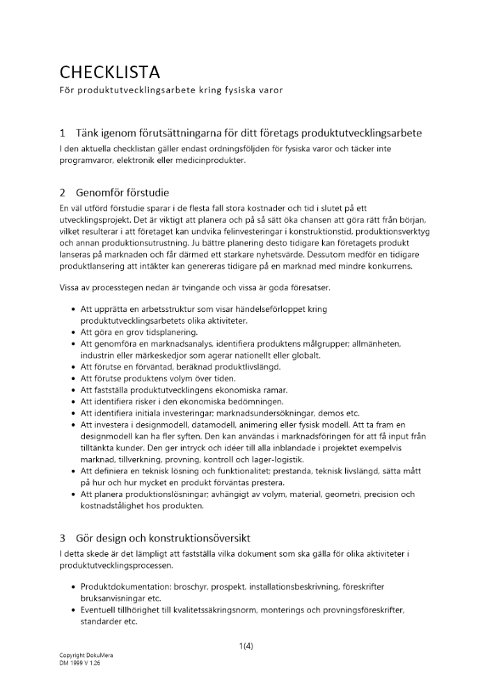 Checklista produktutveckling fysiska varor