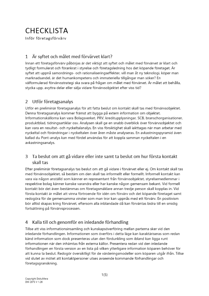 Checklista företagsförvärv