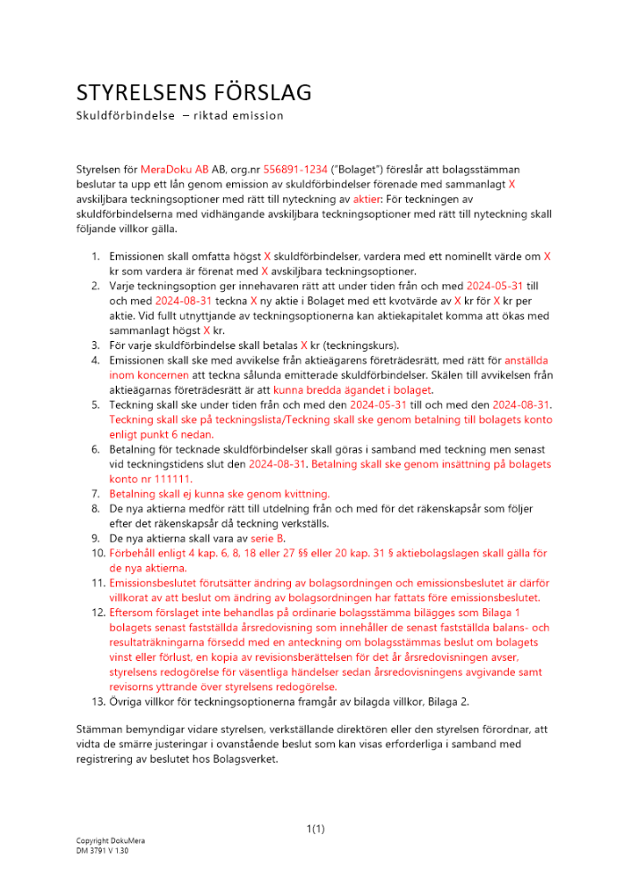 Riktad emission (kontant) - Publikt avstämningsbolag 2024