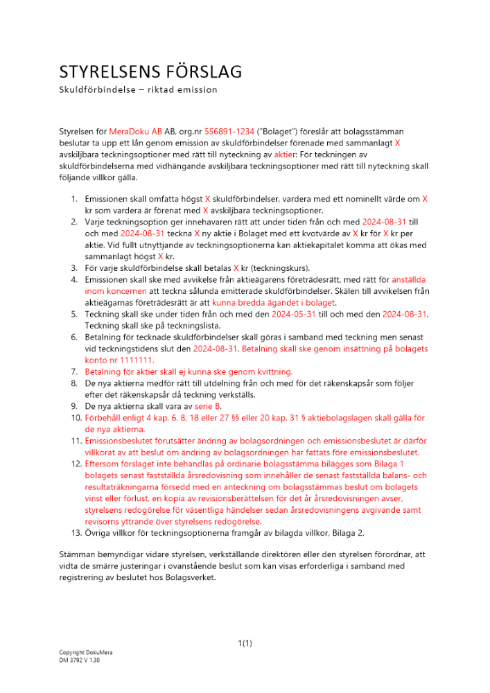 Riktad emission (kontant) - Publikt ej avstämningsbolag 2024