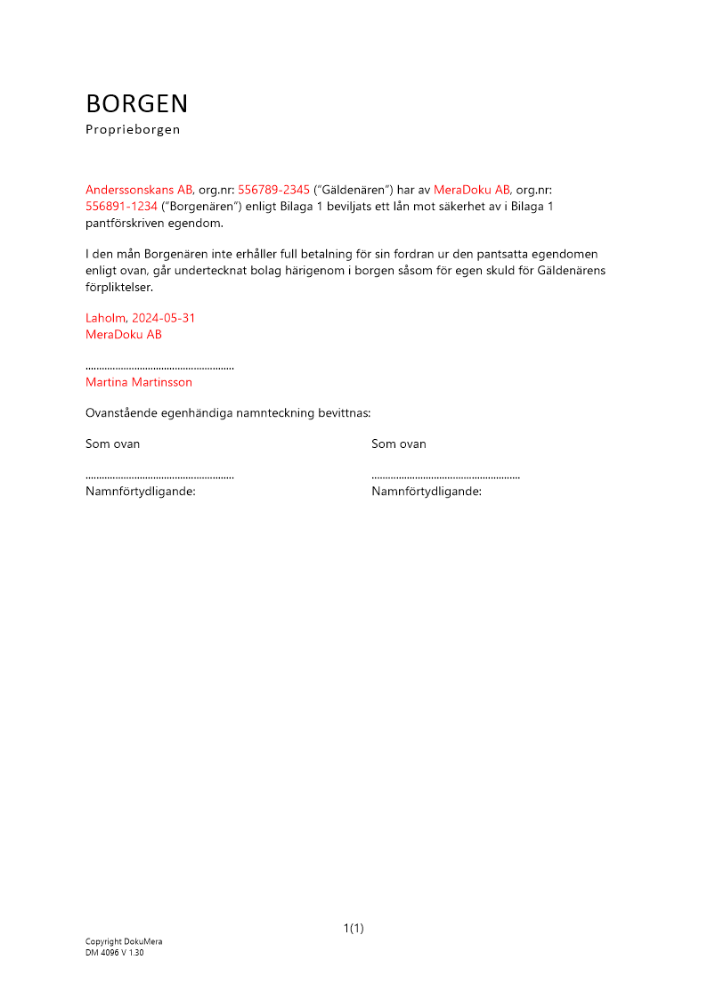 Fyllnadsborgen av företag (Proprieborgen)