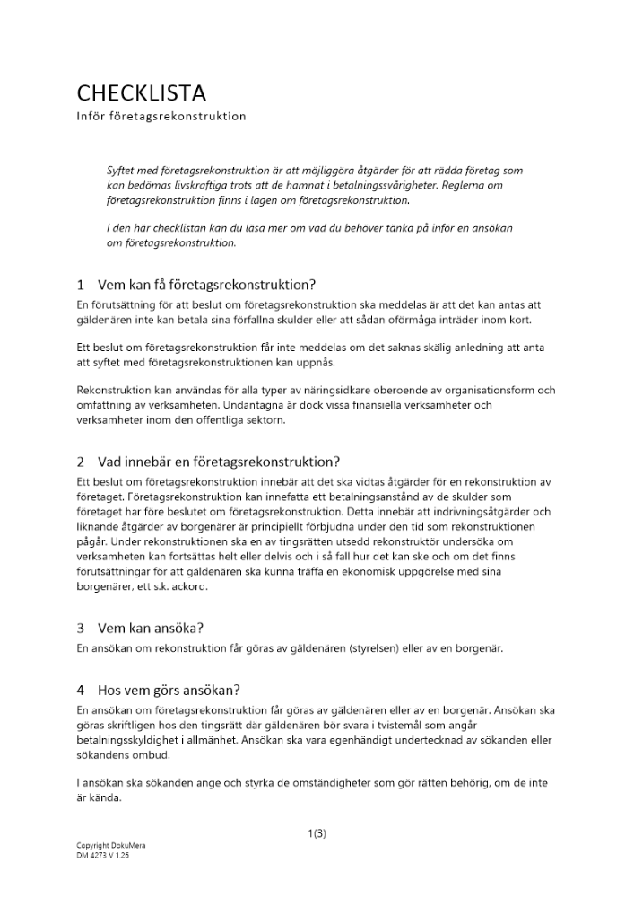 Checklista företagsrekonstruktion