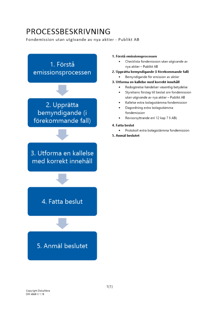 Processbeskrivning fondemission utan utgivande av nya aktier - Publikt AB