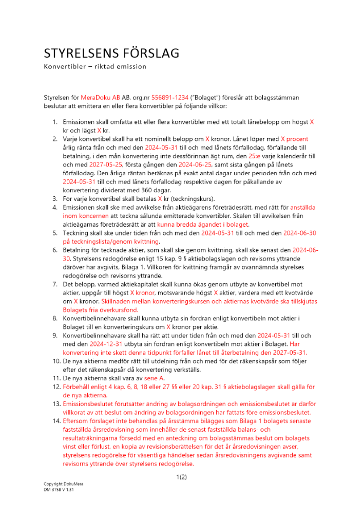 Styrelsens förslag – Riktad konvertibelemission (kvittning) - Publikt avstämningsbolag 2024