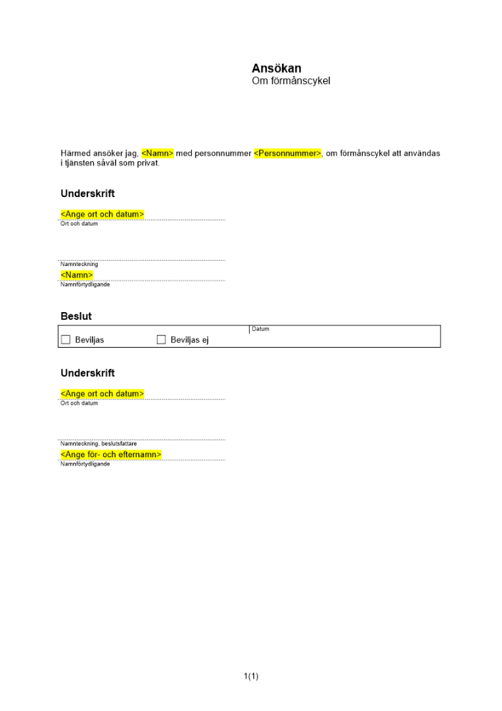 Ansökan om cykelförmån