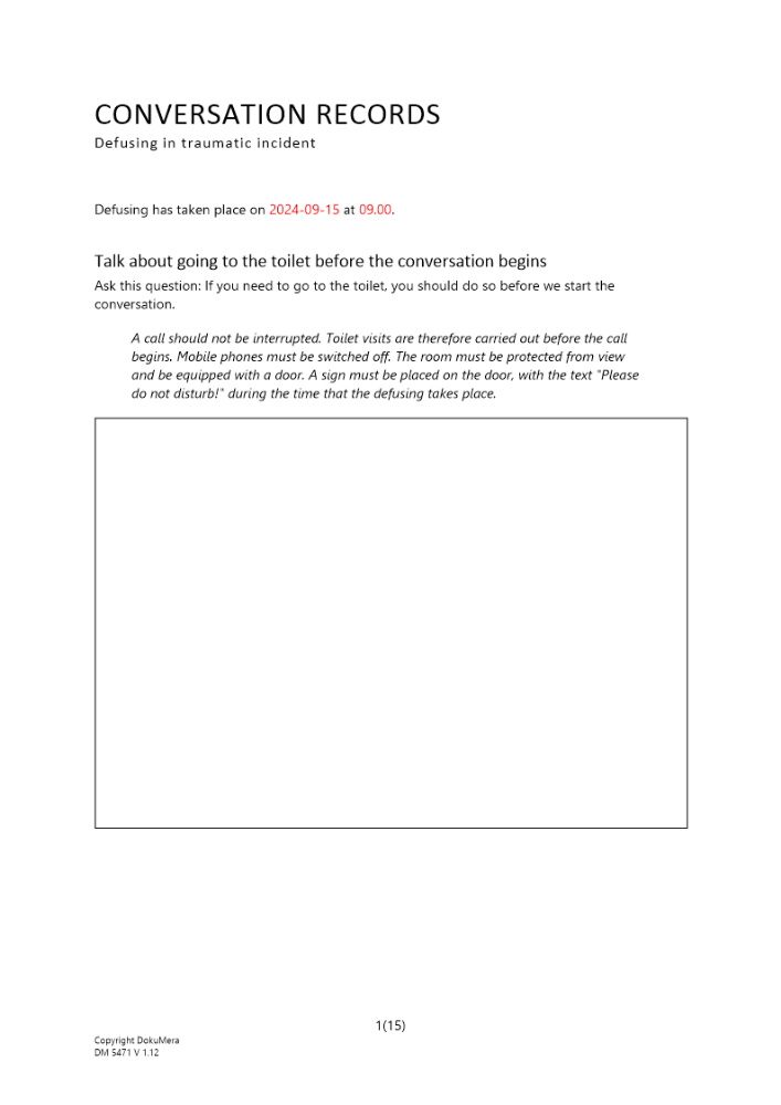Samtalsunderlag defusing traumatisk incident Engelsk