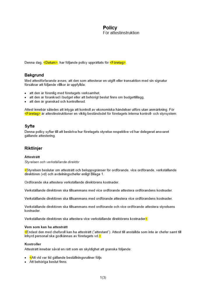 Policy för attestinstruktion