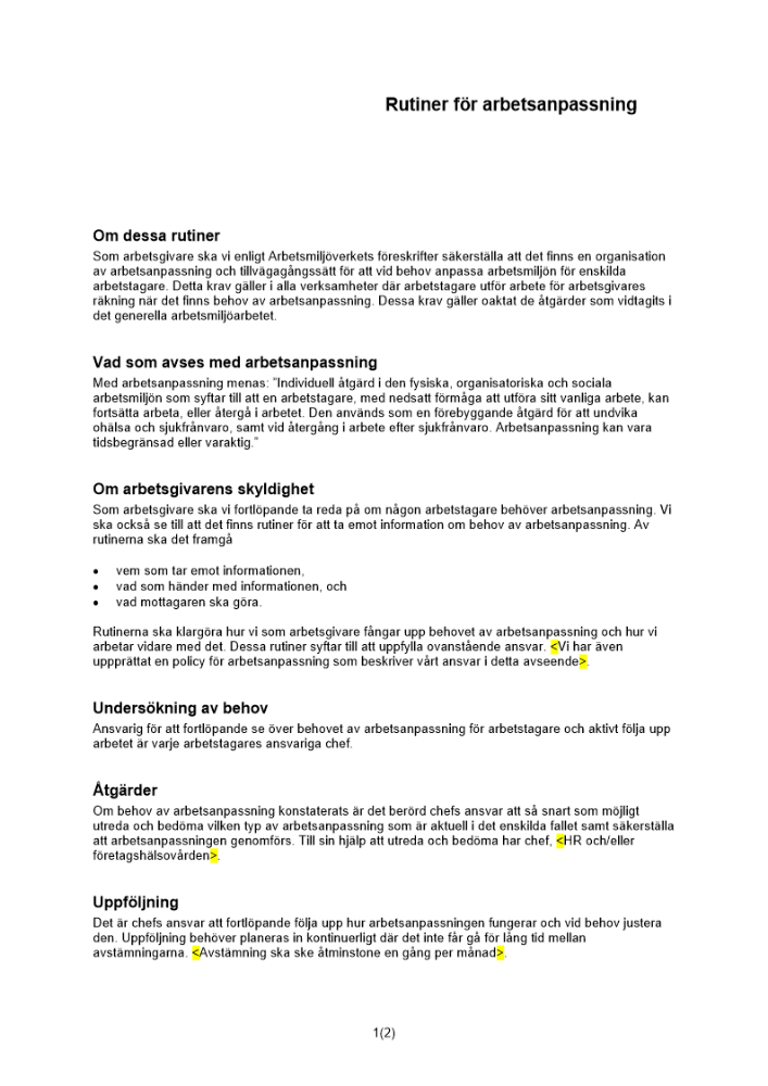 Rutiner för arbetsanpassning