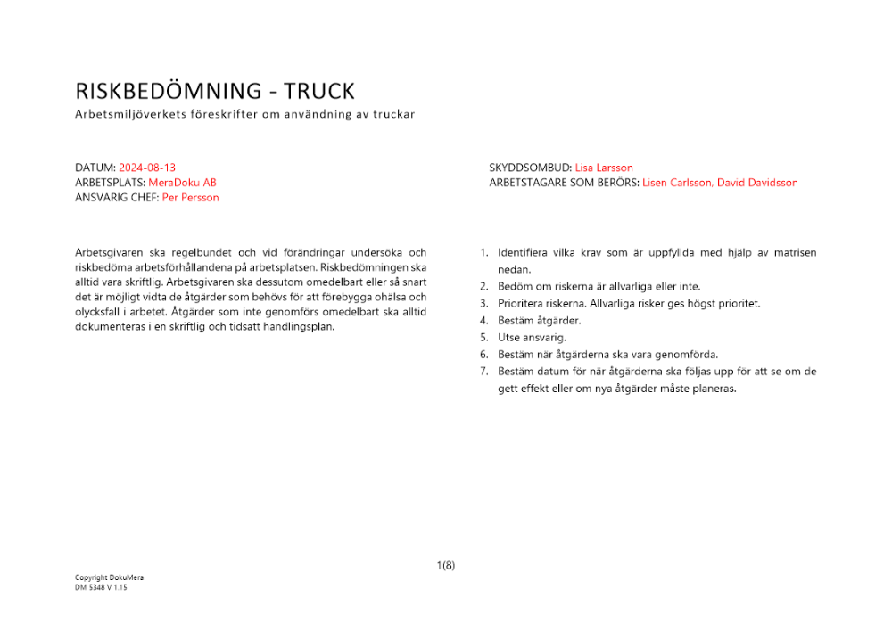 Riskbedömning - användning av truck