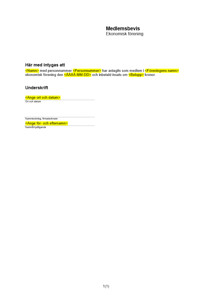 Medlemsbevis i ekonomisk förening