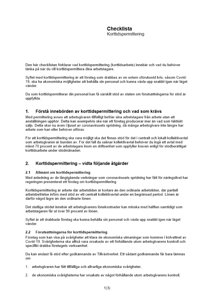 Checklista korttidspermittering