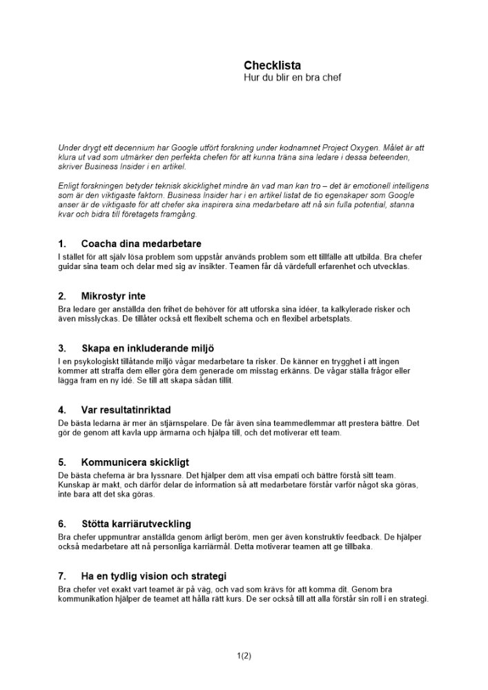 Checklista - Bli en bra chef