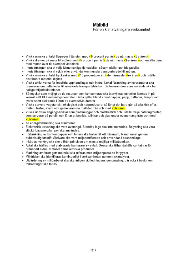 Målbild för en klimatvänligare verksamhet