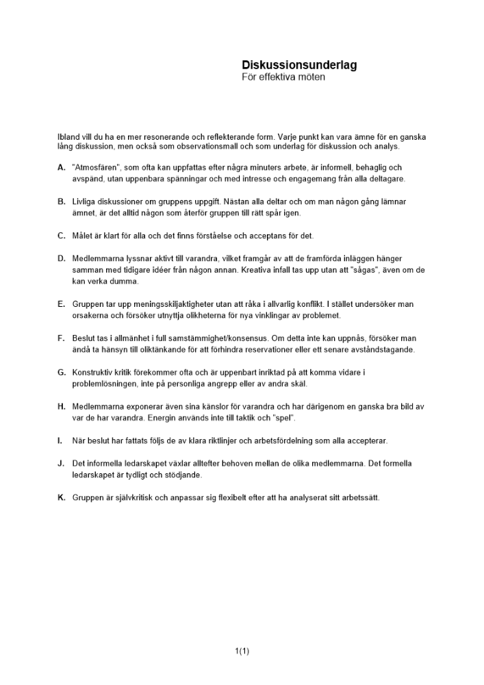 Diskussionsunderlag för effektiva möten