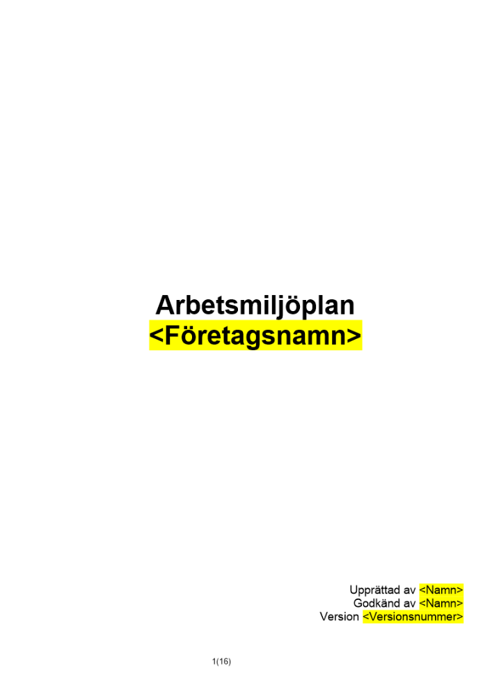 Arbetsmiljöplan