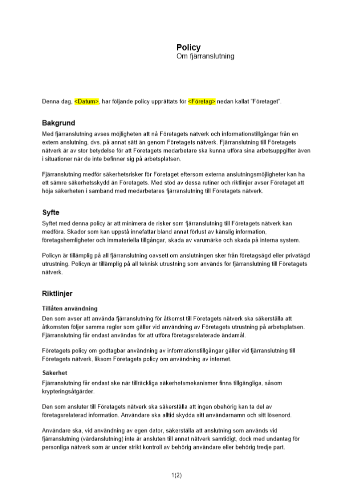 Policy om fjärranslutning