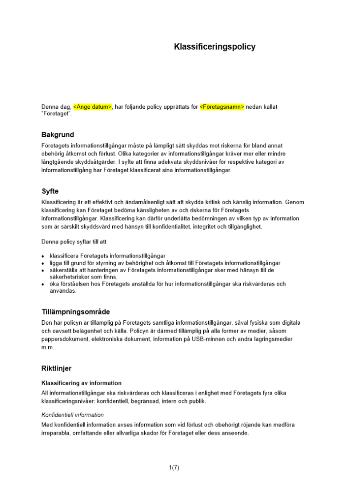 Klassificeringspolicy