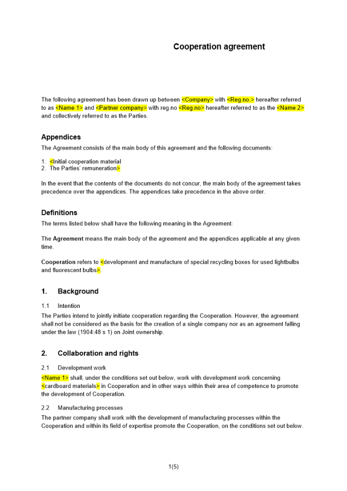 Samarbetsavtal Engelsk