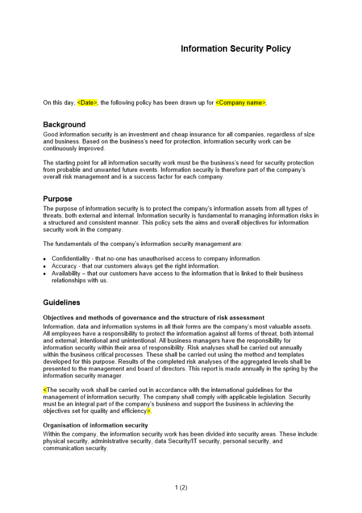 Informationssäkerhetspolicy enkel Engelsk