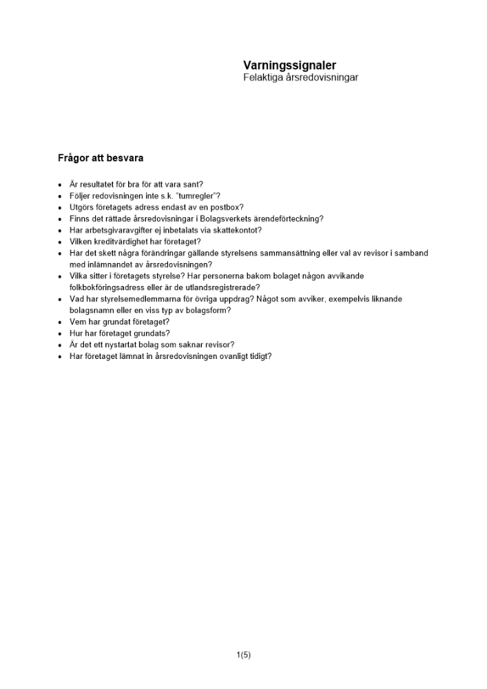 Varningssignaler ekonomisk brottslighet