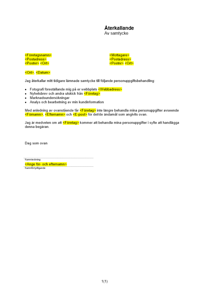 Återkallande av samtycke