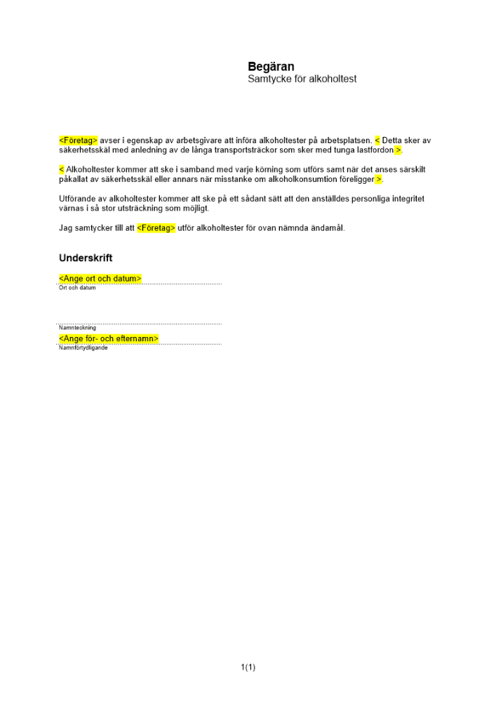 Begäran om samtycke alkoholtest