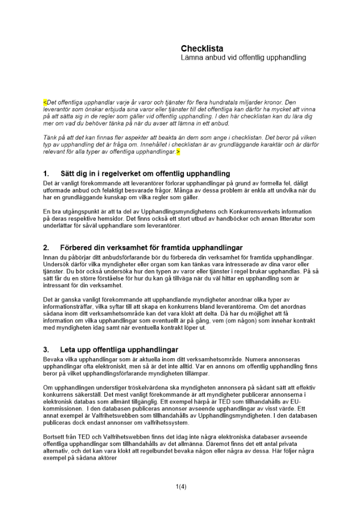 Checklista anbud upphandling