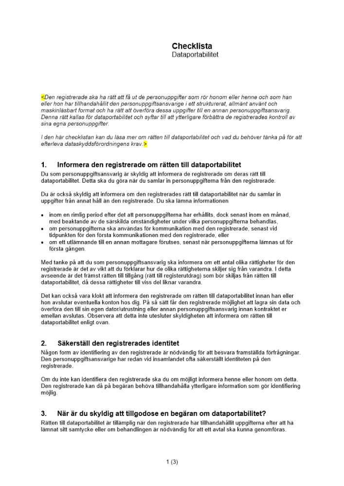 Checklista dataportabilitet