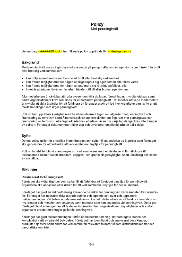 Policy mot penningtvätt