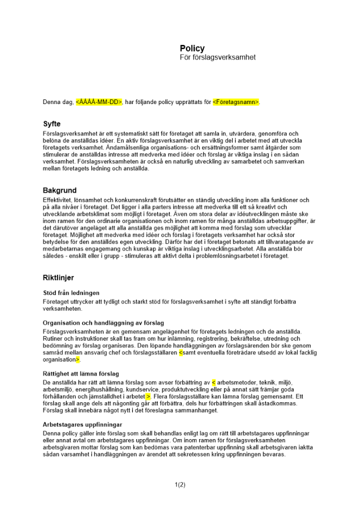 Policy för förslagsverksamhet