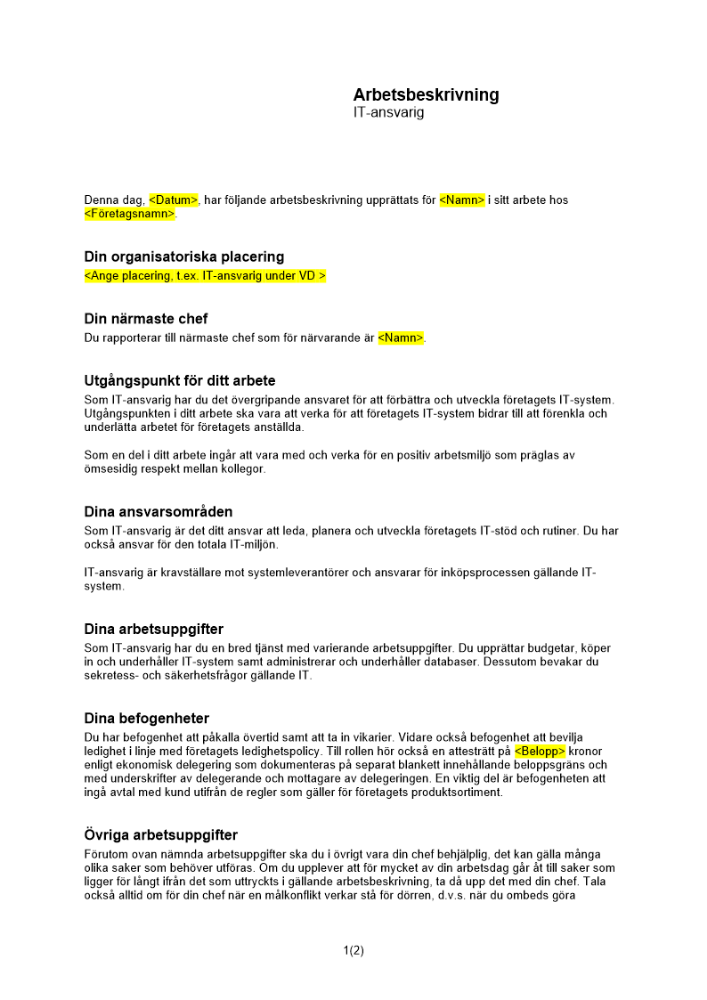 Arbetsbeskrivning IT-ansvarig