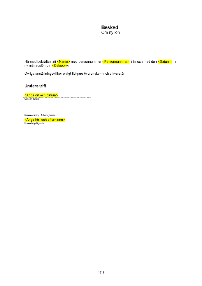 Besked om ny lön