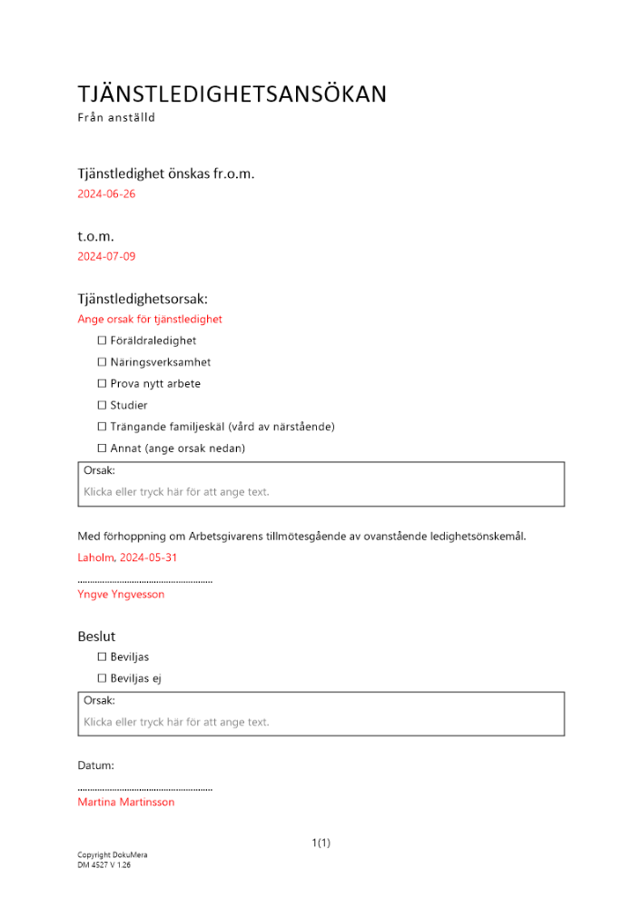 Tjänstledighetsansökan