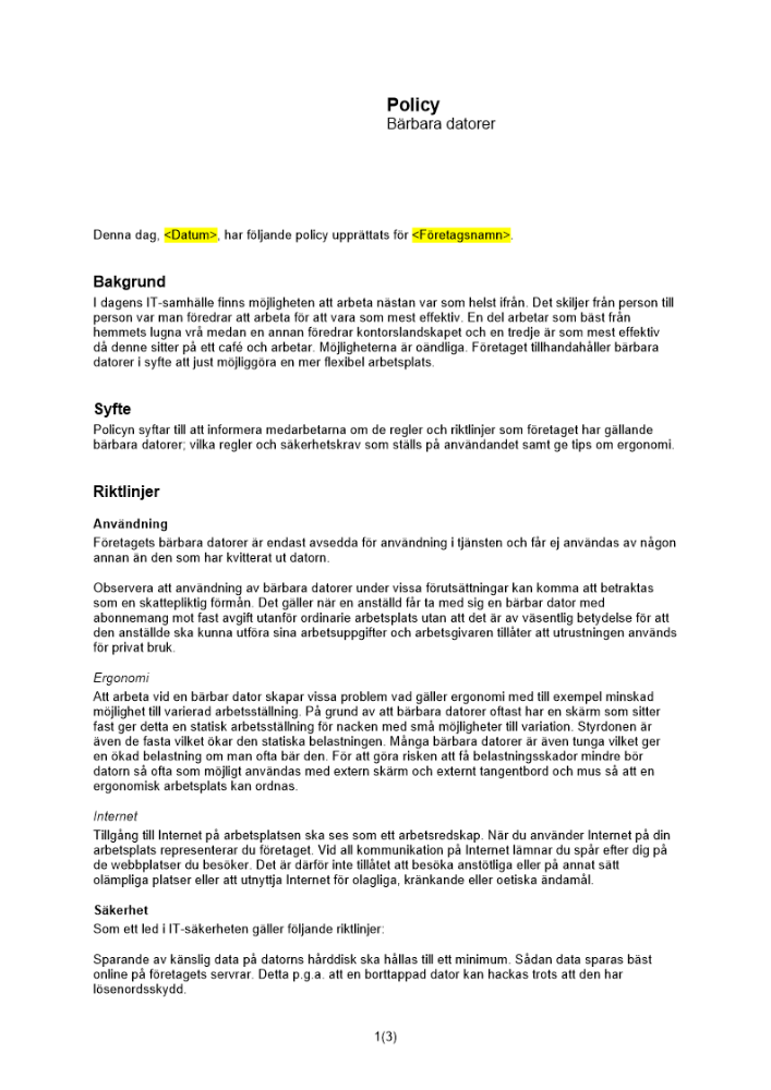 Policy för bärbara datorer