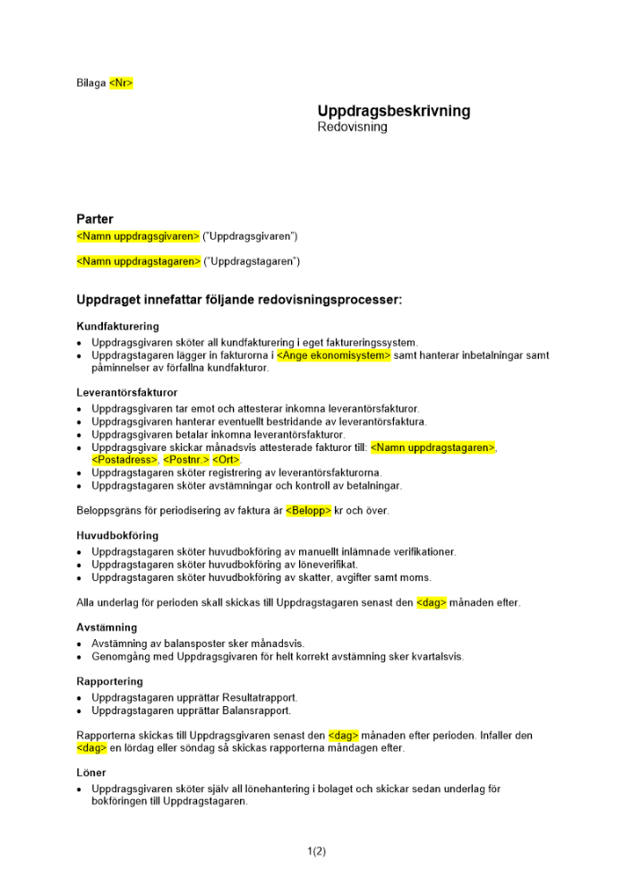 Uppdragsbeskrivning redovisning