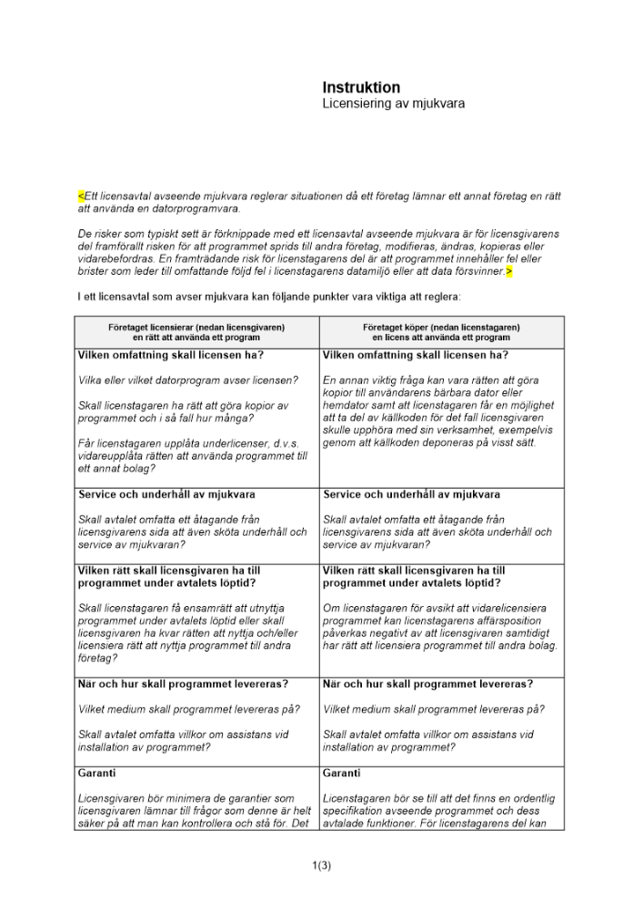 Instruktion licensiering av mjukvara