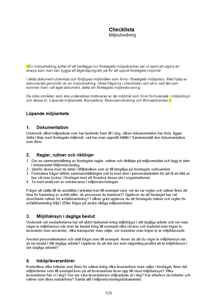 Checklista miljöutredning