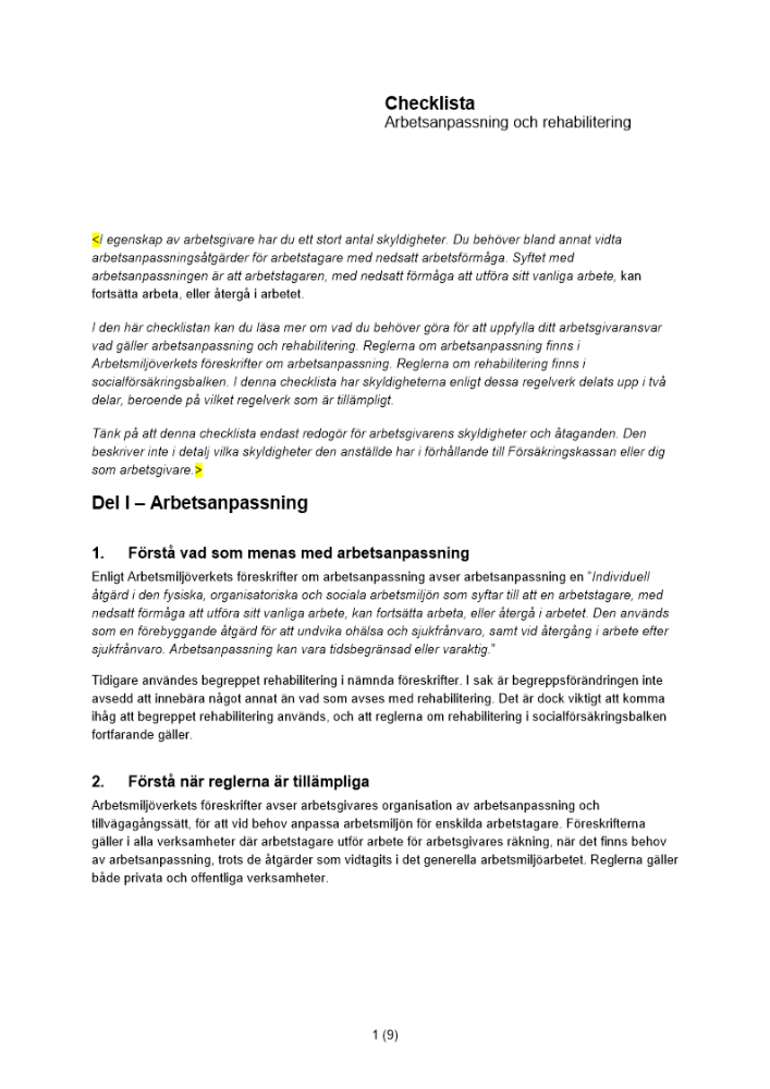 Checklista Rehabilitering