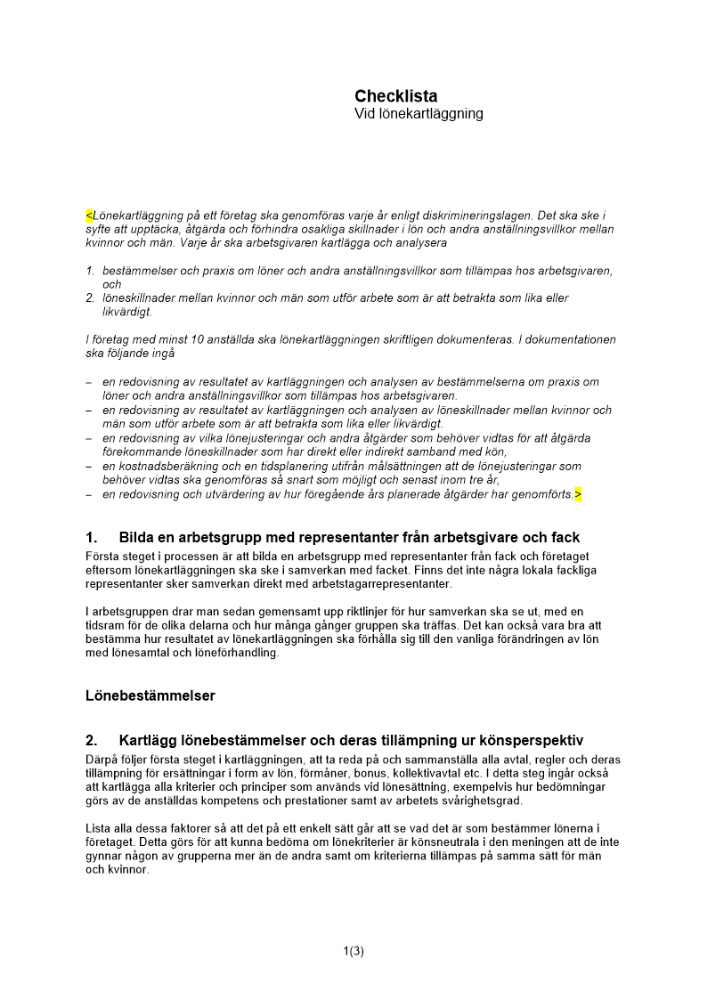 Checklista lönekartläggning