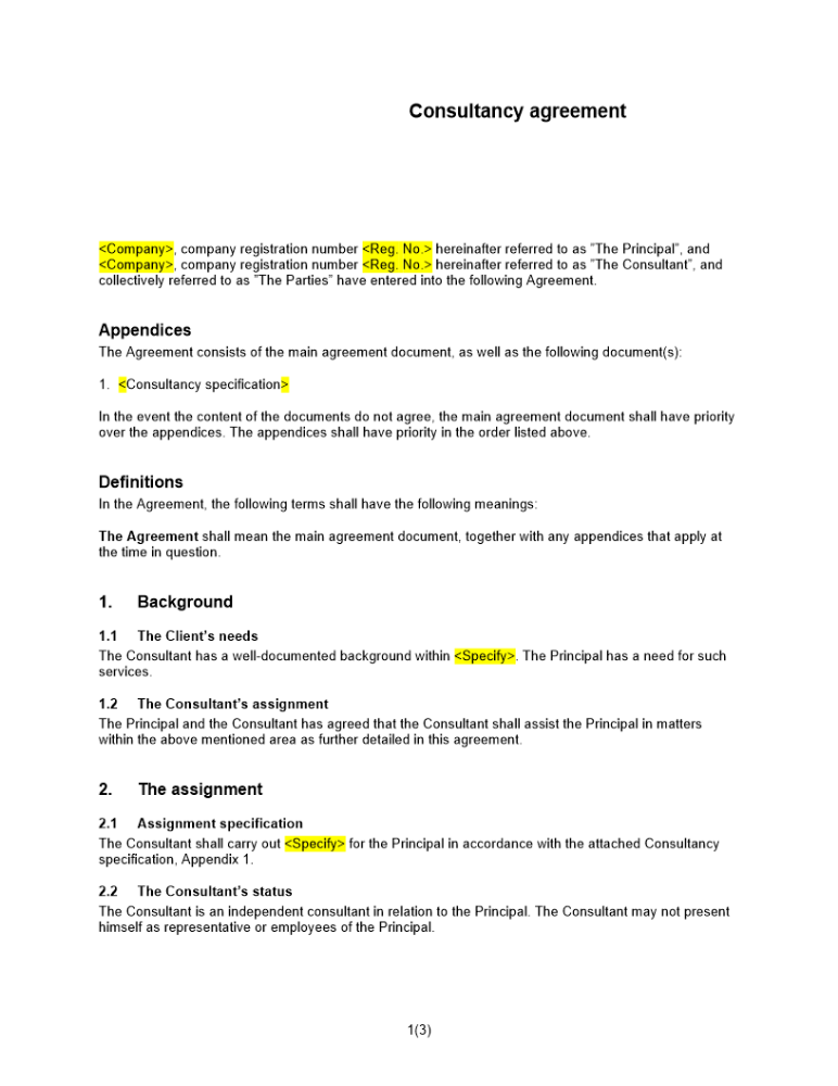 Uppdragsavtal (kort) Engelsk