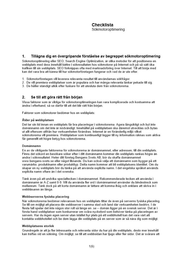 Checklista sökmotoroptimering