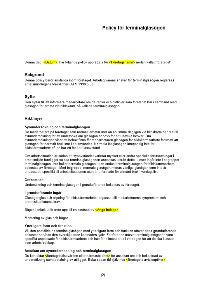 Policy för terminalglasögon