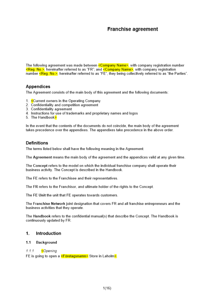 Franchiseavtal Engelsk