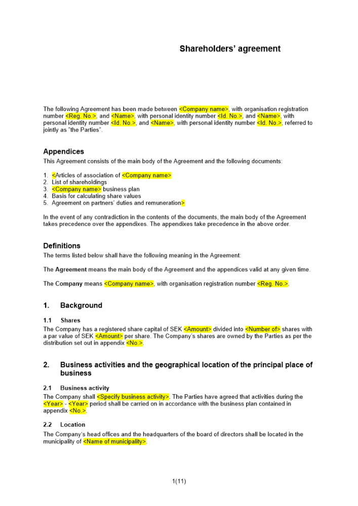Aktieägaravtal Engelsk
