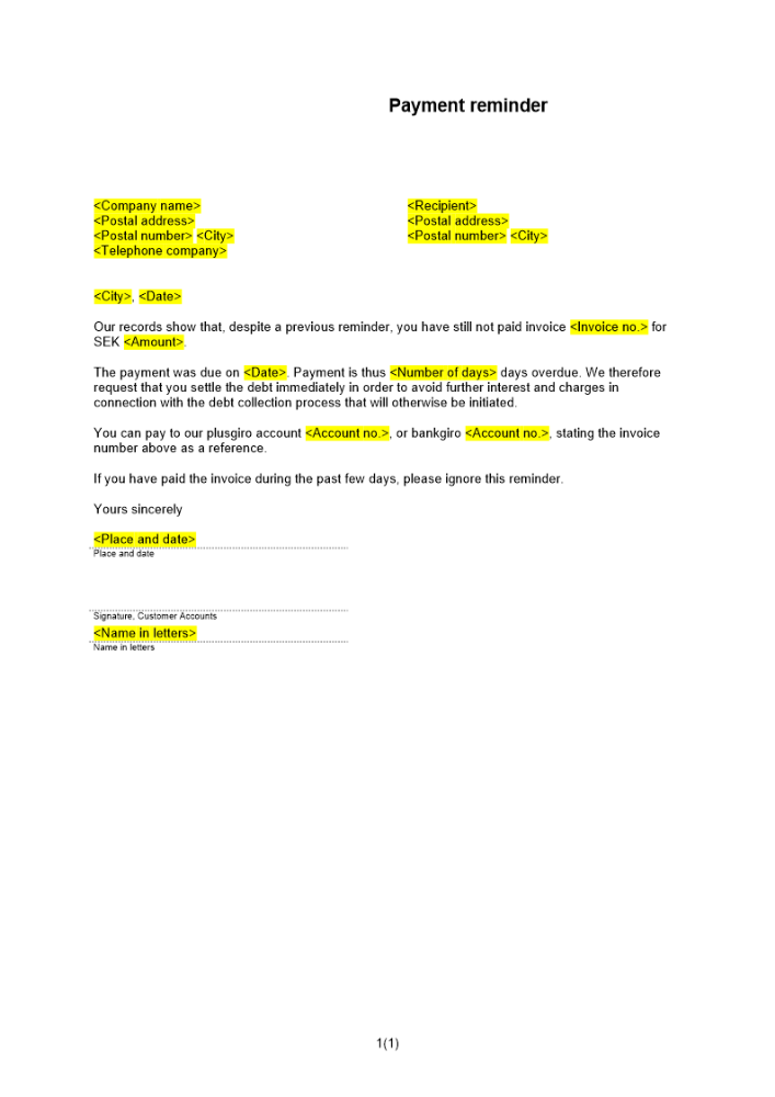 Betalningspåminnelse nr 2 Engelsk