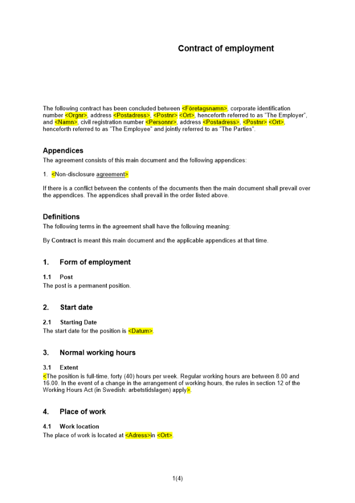 Anställningsavtal tillsvidareanställning Engelsk