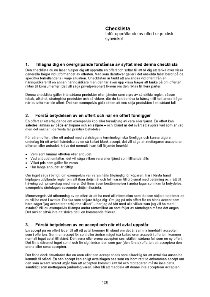 Checklista offertjuridik