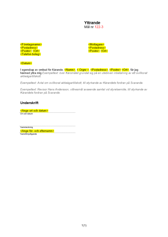 Yttrande (fortsatt skriftväxling)