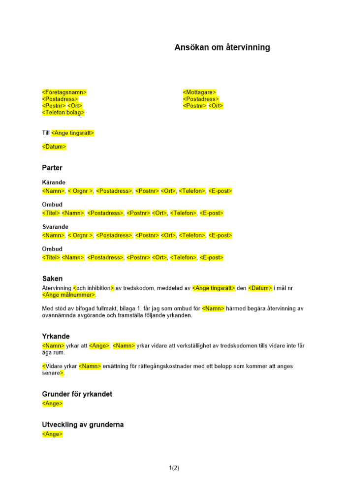 Ansökan om återvinning (tredskodom)