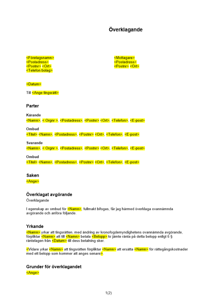 Överklagande av Kronofogdemyndighetens avgörande